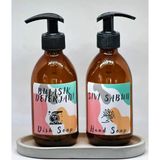 JUNİBELİW 3lü Set Amber Cam Şişe 2X250ML Bulaşık Deterjanlık Sıvı Sabunluk + Beyaz Altlık