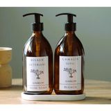 JUNIBELIW 3lü Set Beyaz Boş Amber Cam Şişe Bulaşık Deterjanlık Çamaşır Suyu 2X500ML Beyaz Altlık