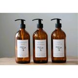 JUNİBELİW 3lü Set Beyaz Etiket Amber Cam Şişe Sabunluk Bulaşık Deterjanlık Çamaşır Suyu Sıvı Sabunluk 3X500ML BOŞ