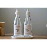 JUNIBELIW 3lü Set Beyaz Suya Dayanıklı Etiket Cam Şişe Bulaşık Deterjanlık Çamaşır Suyu 2X330ML+BEYAZ Altlık BOŞ