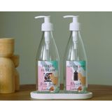 JUNIBELIW 3lü Set Renkli Suya Dayanıklı Etiket Cam Şişe Bulaşık Deterjanlık Çamaşır Suyu 2X330ML+BEYAZ Altlık BOŞ