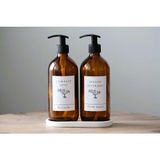 JUNİBELİW 3lü Set Siyah Pompalı Amber Cam Şişe Bulaşık Deterjanlık Çamaşır Suyu 2X500ML+ Beyaz Altlık