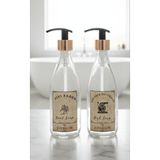 junibeliw 3lü Set Vintage Gold Boş Cam Şişe Bulaşık Deterjanlık Sıvı Sabun 2x330ml AHŞAP Altlık