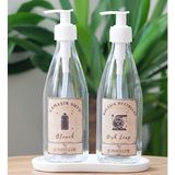 JUNIBELIW 3lü Set Vintage Suya Dayanıklı Etiket Boş Cam Bulaşık Deterjanlık Çamaşır Suyu 2X330ML +Beyaz Altlık