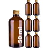 JUNİBELİW 6 Adet 50ML Çok Amaçlı Amber Kahverengi Cam Şişe Sızdırmaz Gold Kapak Oda Kokusu Şişesi 6X50ML