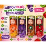 Junior Bebiş Meyve Kostümlü Et Bebek 4'Lü Set Sevimli Meyve Temalı Mini Oyuncak Bebekler