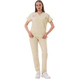 Jüniper En- Boy Likralı Bej Kadın Scrubs Takım - XXL-5 (115 - 130 cm)