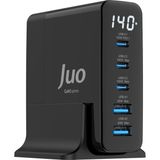 Juo 140W Gan Pd 3.1 Masaüstü Hızlı Şarj Cihazı 3 Type-C + 2 Usb-A iPhone & MacBook & Laptop Uyumlu Şarj Aleti - Siyah