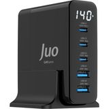 Juo 240W Gan Pd 3.1 Masaüstü Hızlı Şarj Cihazı 4 Type-C + 2 Usb-A iPhone & MacBook & Laptop Uyumlu Şarj Aleti - Siyah