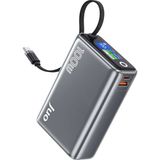Juo 25000MAH 100W LED Ekranlı Type-C Kablolu Powerbank Usb-A + Usb-C Macbook Notebook Telefon Taşınabilir Pd Hızlı Şarj Cihazı - Gri