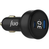 Juo 30W LED Ekranlı Type-C + Usb-A Araç Şarj Aleti iPhone & Android & Tablet Araç Içi Şarj Cihazı - Siyah