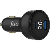 Juo 30W LED Ekranlı Type-C + Usb-A Araç Şarj Aleti iPhone & Android & Tablet Araç Içi Şarj Cihazı - Siyah