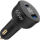 Juo 65W LED Ekranlı Type-C + Usb-A Araç Şarj Aleti iPhone & Android & Notebook Araç Içi Şarj Cihazı - Siyah