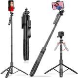 Juo JST40 Alüminyum Tripod Monopod Selfie Çubuğu Kumandalı Android iPhone Gopro Uyumlu - Siyah