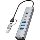 Juo Type-C ve Usb-A 7 Portlu 3*usb-A 3*type-C Gigabit Ethernet Dönüştürücü USB Çoklayıcı Hub - Gri
