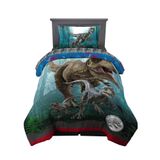 Jurassic World Dominion Mavi Velociraptor ve Rexy T-Rex Süper Yumuşak Mikrofiber Ters Çevrilebilir Yorgan, Çift Boy, Franco Kids'den Yatak Takımı
