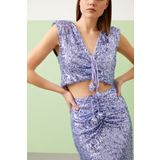 Jus De Pommes LİLA PAYETLİ V YAKA KOLSUZ CROP BLUZ