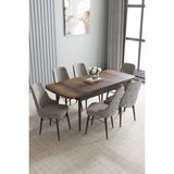 Jusie Barok Desen 80X132 Açılabilir Mutfak Masası Takımı 4 Sandalye, 1 Bench - Gri