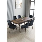 Jusie Barok Desen 80x132 Açılabilir Yemek Odası Takımı 4 Sandalye, 1 Bench Antrasit