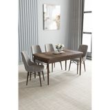 Jusie Beyaz Mermer Desen 80X132 Açılabilir Yemek Odası Takımı 4 Sandalye, 1 Bench - Antrasit