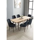 Jusie Meşe Desen 80X132 Açılabilir Yemek Odası Takımı 6 Adet Sandalye - Antrasit