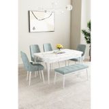 Jusie Meşe Desen 80x132 Açılabilir Yemek Odası Takımı 6 Adet Sandalye Krem