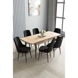 Jusie Meşe Desen 80X132 Açılabilir Yemek Odası Takımı 6 Adet Sandalye - Siyah