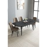 Jusie Siyah Mermer Desen 80X132 Açılabilir Yemek Odası Takımı 4 Adet Sandalye - Cappucino