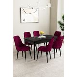 Jusie Siyah Mermer Desen 80x132 Açılabilir Yemek Odası Takımı 4 Sandalye, 1 Bench Gri