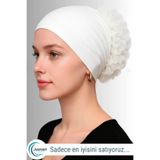 Jusmart Beyaz ◇ Pamuklu Fırfırlı Bone ◇ Silikonlu Kaymayan Dikişsiz Topuz Bonesi ◇ Günlük Pratik Şık Tesettür