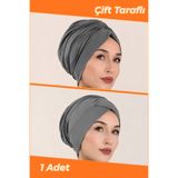 Jusmart Gri Çift Taraflı Kullanılabilen Sandy Tesettür Bone | Deniz Havuz Uyumlu Pratik Bone | Kaymaz Terletmeyen Toparlayıcı Hazır Bone | Çift Yönlü Tesettür Bonesi
