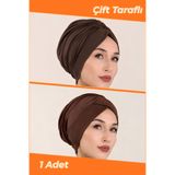 Jusmart Kahverengi Çift Taraflı Kullanılabilen Sandy Tesettür Bone | Deniz Havuz Uyumlu Pratik Bone | Kaymaz Terletmeyen Toparlayıcı Hazır Bone | Çift Yönlü Tesettür Bonesi