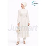 Jusmart Kırık Beyaz Pamuklu Önü Dikişli Fırfırlı Topuz Bonesi ◆ Nefes Alabilen Kumaş ◆ Tesettür