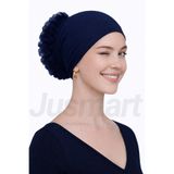 Jusmart Lacivert Pamuklu Önü Dikişli Fırfırlı Topuz Bonesi ◆ Nefes Alabilen Kumaş ◆ Tesettür