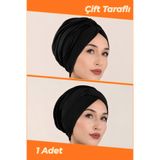 Jusmart Siyah Çift Taraflı Kullanılabilen Sandy Tesettür Bone | Deniz Havuz Uyumlu Pratik Bone | Kaymaz Terletmeyen Toparlayıcı Hazır Bone | Çift Yönlü Tesettür Bonesi