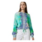 Just Cavalli Bisiklet Yaka Desenli Bluz, M, 5003053842, Mint, Kadın