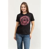 Just Cavalli Bisiklet Yaka T-Shirt Siyah, XS, 75PAHF01CJ200, SIYAH/PEMBE, Kadın