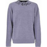 Just Cavalli Gri Erkek Bisiklet Yaka Regular Fit Yazı Baskılı Kazak 79OAFM02 - Gri Melanj