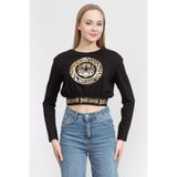 Just Cavalli Kadın Bisiklet Yaka Crop T-Shirt, Siyah/Altın, XS