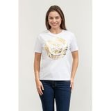 Just Cavalli Kadın Bisiklet Yaka T-Shirt, Beyaz/gold, XL, Beyaz/Altın