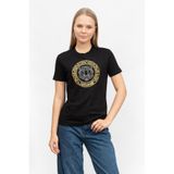 Just Cavalli Kadın Bisiklet Yaka T-shirt, Kısa Kollu, Baskılı, Siyah, S Beden