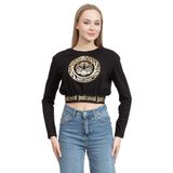 Just Cavalli Kadın Bisiklet Yaka, Uzun Kollu, Baskılı T-Shirt, Siyah, M
