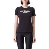 Just Cavalli Milano Kadın T-Shirt, Yuvarlak Yaka, Baskılı, Siyah-Beyaz, M Beden