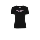 Just Cavalli Yuvarlak Yaka Baskılı - Beyaz T-Shirt, L, 76PAHE13.CJ112.899, siyah, Kadın