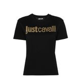 Just Cavalli Yuvarlak Yaka Baskılı T-Shirt, S, 76PAHG11.CJ300.899, siyah, Kadın