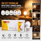 Just Cheap Store 10 Adet 1W E27 Beyaz Yuvarlak Gece Lambası LED Ampul (4741) - Beyaz - Kırmızı