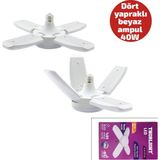 Just Cheap Store 1+4 Kollu - Yapraklı Pervane Modeli Papatya Beyaz LED Lamba Ampul 40W - E27 P-6040B (4741) - Beyaz - Kırmızı