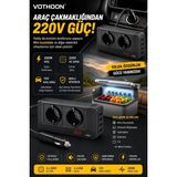 Just Cheap Store 200W 12V Dc - 220V Ac Araç Içi Invertör Priz USB Girişli Dijital Göstergeli - 1 Adet - Altın - Beyaz