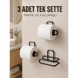 Just Cheap Store 3 Adet Siyah Rulo Kağıt Tutucu Yapışkanlı Duvar Tipi Pratik Kağıtlık Seti - Ahşap - Bej - 10*10
