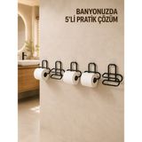 Just Cheap Store 5 Adet Duvara Yapışkanlı Wc Kağıtlık Delmeden Montaj Siyah Metal Tuvalet Kağıdı Askısı - Ahşap - Bej - 10*10